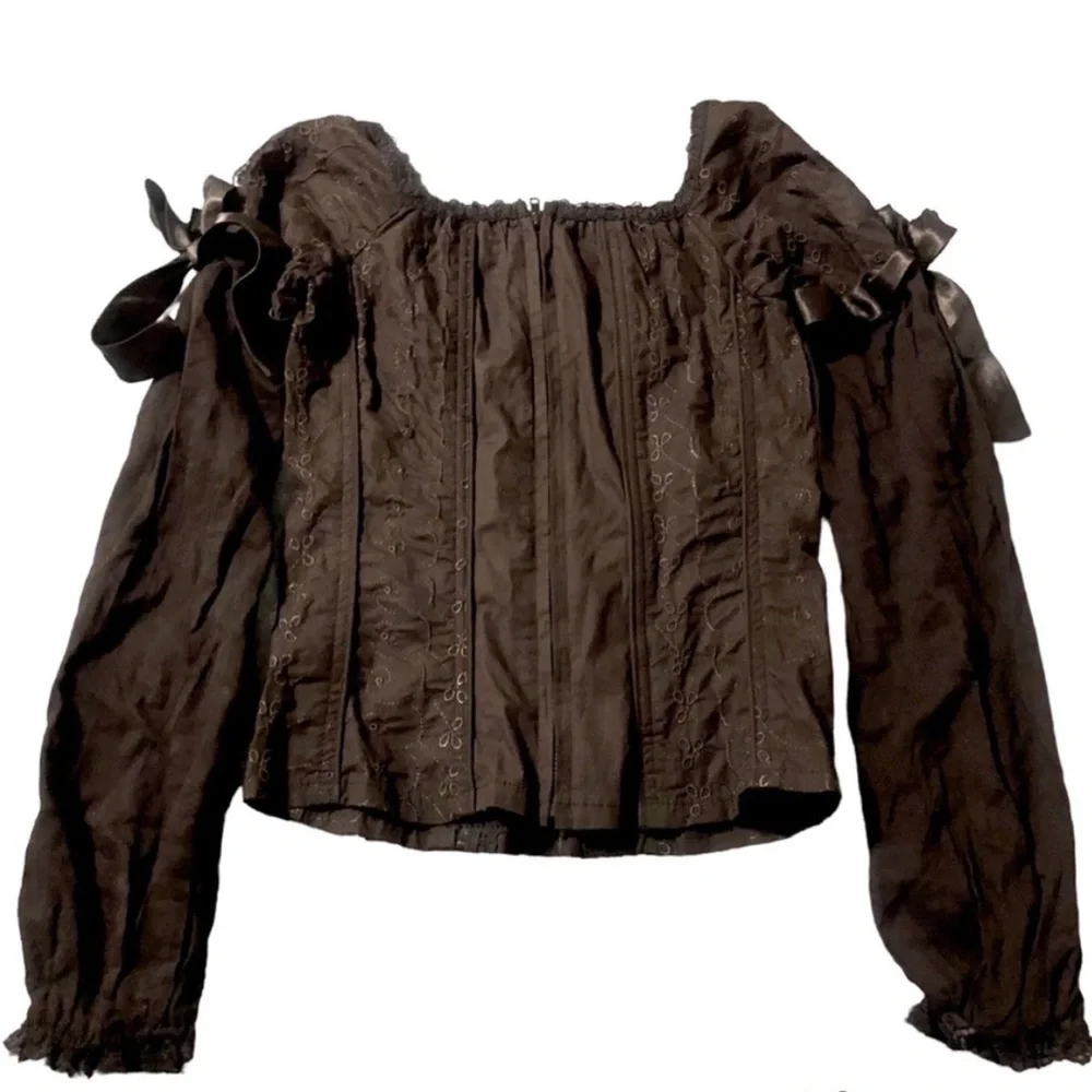 Rare Tripp NYC Milkmaid Corset Black Floral Eyelet w/ Bows Size Small - Picture 2 of 4